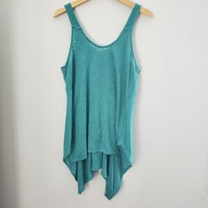 prAna Women's Whisper Asymmetrical Tank Top Sz. LG Teal EUC Athleisure Yoga Cozy